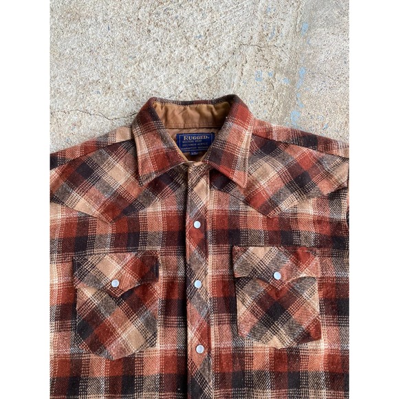 Vintage 80’s Rugged Wrangler Style Western Flannel Shirt - Picture 2 of 11